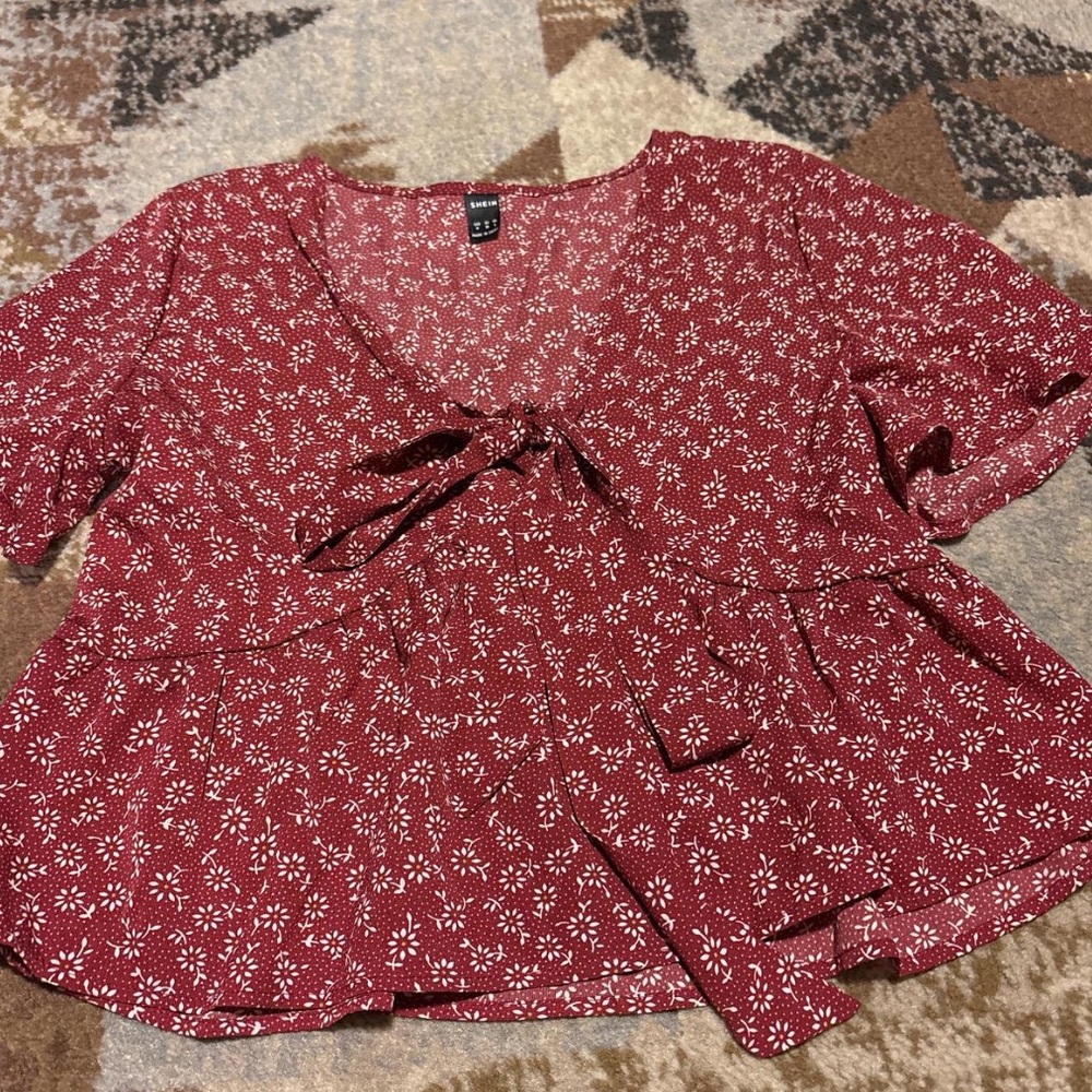 SHEIN Burgundy Floral Blouse